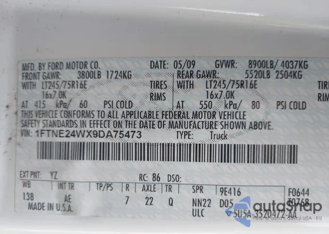 2009 Ford E-250 Commercial/Recreational from USA, damaged, VIN 1FTNE24WX9DA75473